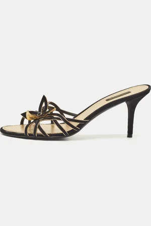 LOUIS VUITTON /Gold Suede Cut Out Slide Sandals Size 41