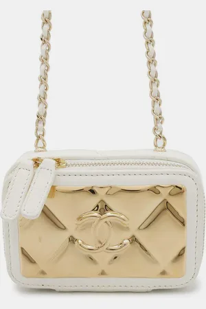 CHANEL White/ Lambskin Metal Matelasse Cc Logo Shoulder Bag