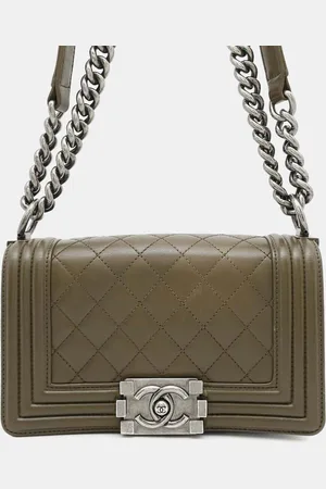 CHANEL Khaki Lambskin Small Boy Chain Shoulder Bag