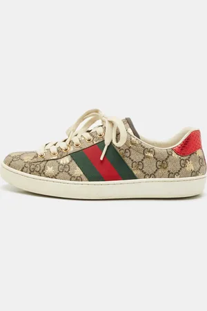 Gucci /Beige GG Supreme Canvas Printed Bee Ace Sneakers Size 39