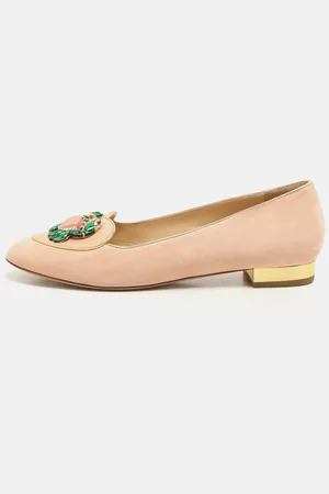 Charlotte Olympia Peach Suede Birthday Zodiac Cancer Ballet Flats Size 40
