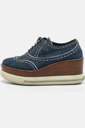 Miu Miu Denim Wedge Platform Oxfords Size 38.5