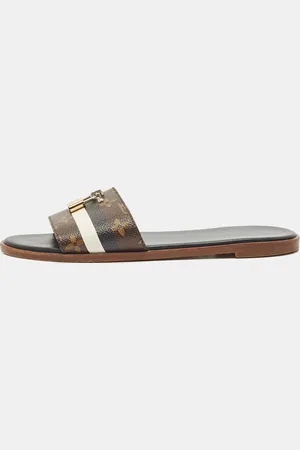 LOUIS VUITTON /Brown Monogram Canvas Lock It Flat Slides Size 40
