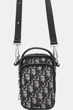 Dior Navy Canvas Leather Oblique Shoulder Bag