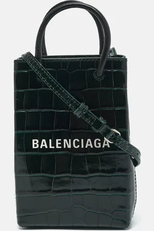 Balenciaga Croc Embossed Leather Shopping Phone Holder Crossbody Bag
