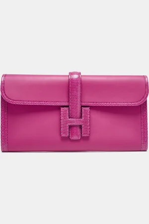 Hermès Hermès Rose Shocking Lizard and Swift Leather Jige Elan 29 Clutch