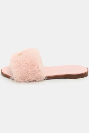 LOUIS VUITTON Mink Fur Lock It Flat Slides Size 38