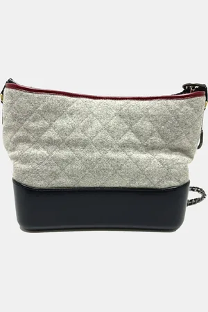 CHANEL Gray Wool and Leather Gabrielle Chain Shoulder Bag