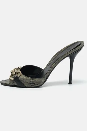 Gucci /Navy Blue GG Supreme Canvas Horsebit Open Toe Slide Sandals Size 37