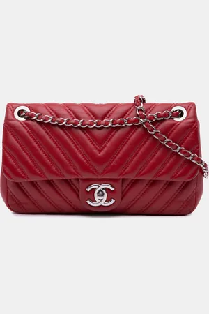 CHANEL Lambskin Double Stitch Chevron Medium Single Flap