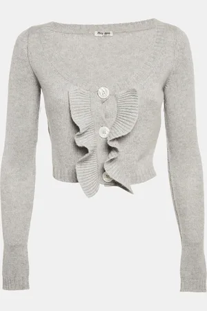 Miu Miu Rib Knit Ruffled Crop Cardigan S