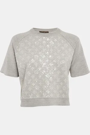 LOUIS VUITTON Monogram Sequin Wool Blend T-Shirt S