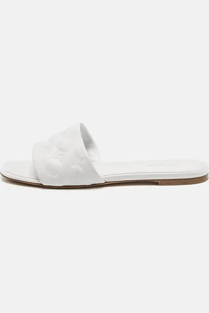 LOUIS VUITTON Monogram Embossed Leather Revival Flat Slide Sandals Size 40