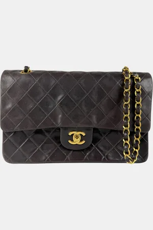 CHANEL Leather Double Flap Chain Shoulder Bag