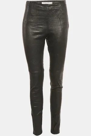Dior Leather Zip-Up Hem Detail Skinny Pants M