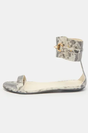 Gucci Python Embossed Leather Horsebit Flat Sandals Size 39.5