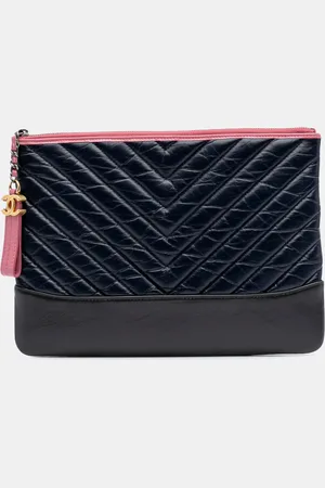 CHANEL /Blue Calfskin Medium Chevron Aged Gabrielle Cosmetic Clutch