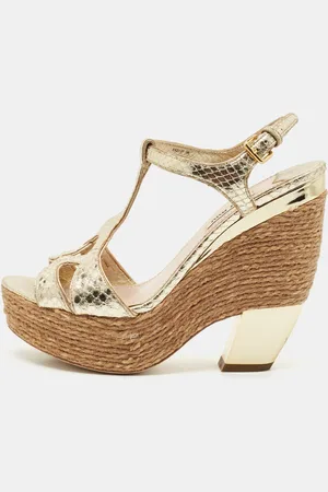 Miu Miu Snakeskin Embossed Patent Leather Cut Out Platform Sandals Size 38