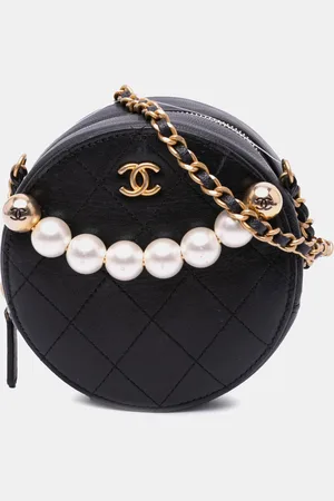 CHANEL Lambskin Pearl Round Clutch On Chain