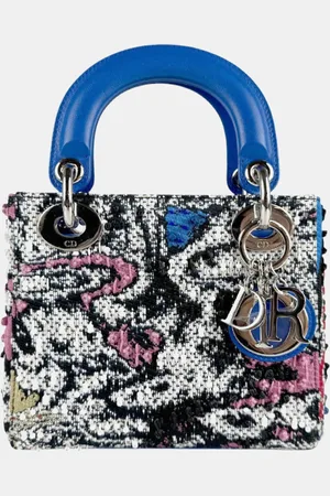 Dior Blue Tweed Leather Lady Shoulder Bag