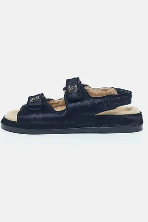 CHANEL Calf Hair CC Dad Flat Sandals Size 39.5