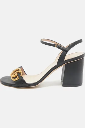 Gucci Leather GG Marmont Block Heel Ankle Strap Sandals Size 36.5