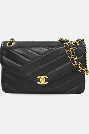 CHANEL Leather Bias Stitch Chain Shoulder Bag