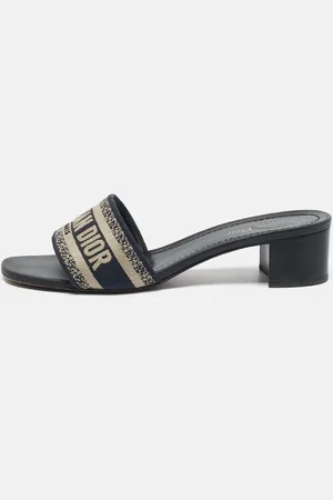 Dior Embroidered Canvas Dway Block Heel Slide Sandals Size 41.5
