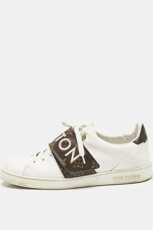 LOUIS VUITTON /Brown Leather and Monogram Canvas Logo Strap Frontrow Sneakers Size 40
