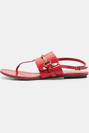 Gucci Patent Leather Horsebit Thong Slingback Flat Sandals Size 39.5