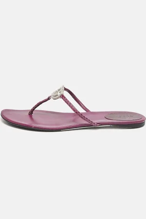 Gucci Leather and Watersnake Interlocking G Crystals Thong Flats Size 38