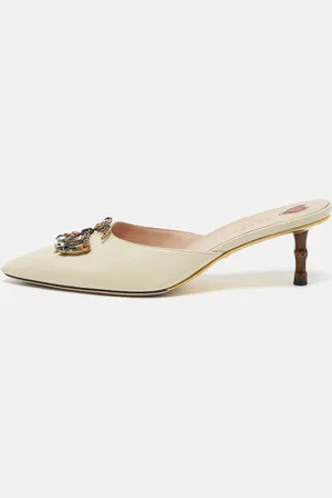 Gucci Leather Unia Crystal Embellished Mules Size 38