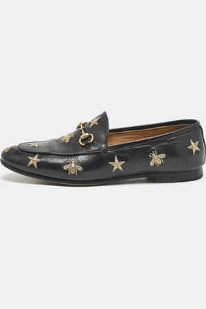 Gucci Leather Embroidered Star Bee Horsebit Jordaan Loafers Size 38.5