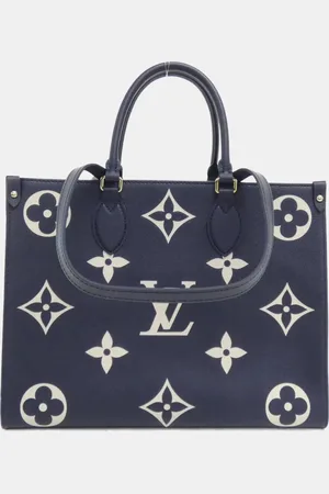 LOUIS VUITTON Cream, Navy Monogram Empreinte OnTheGo MM Tote Bag