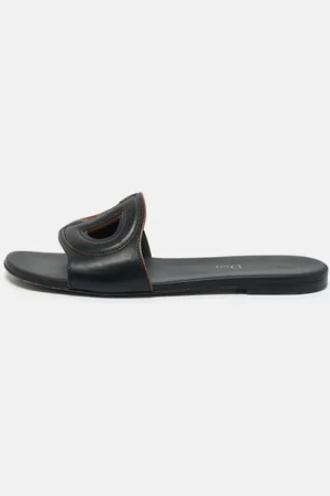 Dior Leather D Club Flat Slide Sandals Size 37.5