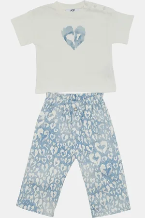 Dior Blue/ Heart Print Cotton Top and Pants Set 9M