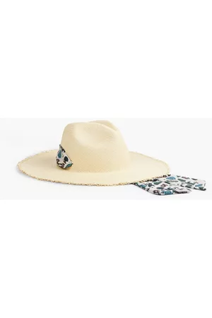 SENSI STUDIO Women Hats - Printed crepe-trimmed straw sunhat - White