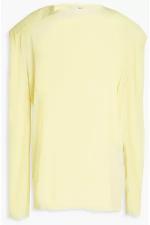 tibi Women Tops - Plissé cotton-blend gauze top - Yellow