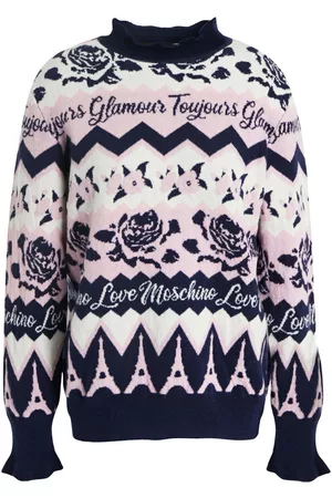 Love Moschino Women Turtlenecks - Jacquard-knit wool-blend turtleneck sweater - Pink