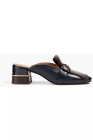 Tory Burch Women Pumps - Kiltie fringed embellished leather mules - Blue