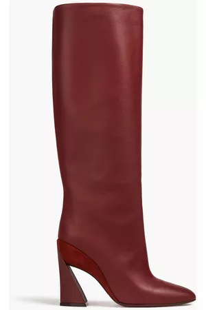 Salvatore Ferragamo Women Knee High Boots - Suede-trimmed textured-leather knee boots - Red