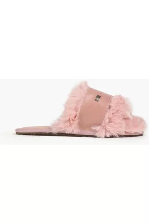 Australia Luxe Collective Women Flip Flops - Muchas leather and faux fur slides - Pink