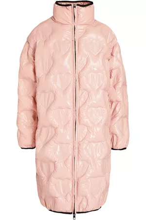 Love Moschino Women Coats - Quilted glossed shell coat - Pink