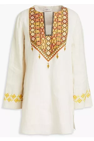 Tory Burch Women Kaftans - Embroidered linen kaftan - White