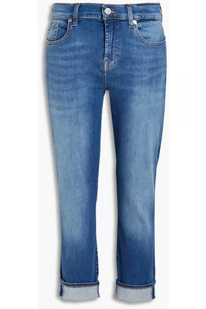 7 for all Mankind Women Skinny - Cropped faded mid-rise skinny jeans - Blue