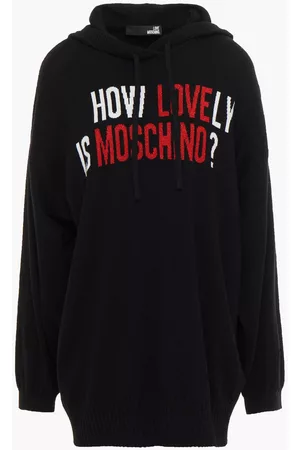 Love Moschino Women Hoodies - Metallic intarsia-trimmed knitted hoodie