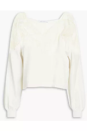 Alberta Ferretti Women Guipure lace-paneled cotton sweater - White
