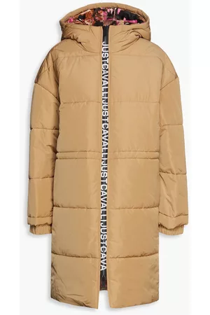 Roberto Cavalli Women Jackets - Quilted printed shell hooded jacket - Brown