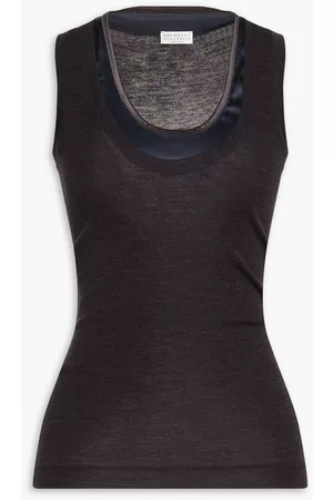 Brunello Cucinelli Women Vests & Camis - Mélange satin-trimmed wool-blend tank - Blue