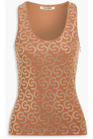 Roberto Cavalli Women Vests & Camis - Studded ribbed-knit tank - Brown